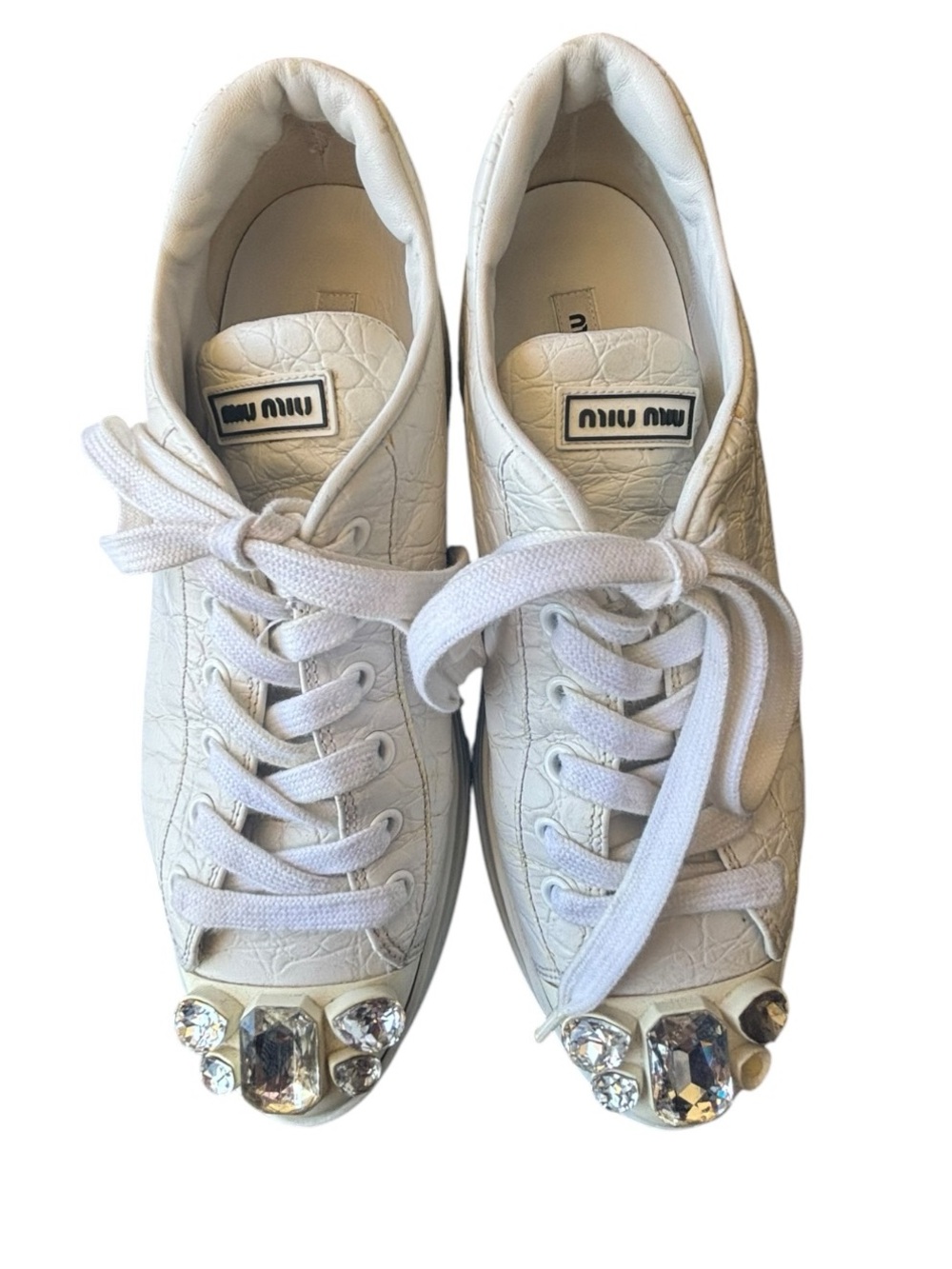 Miu Miu Croc Embossed Embellished Platform Sneakers - Picture 8 of 8